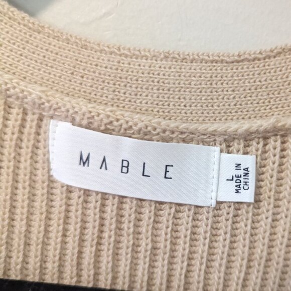 Anthropologie MABLE Sweater Dress Rib Knit Front Tie Beige Brown Size LG - Picture 3 of 8